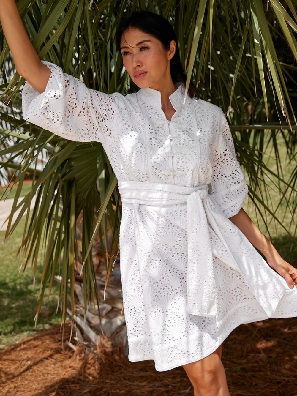 Sue Sartor Flounce White eyelet Mini Dress